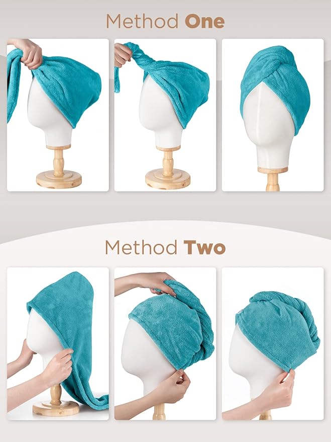 Hicober Microfiber Hair Towel, Hair Towel Wrap Turbans for Women,Hair Drying Towel Wrap Hair Accessories for Women Girls-Plum,Navy,Aqua Green,3Packs-VivaGrace Women
