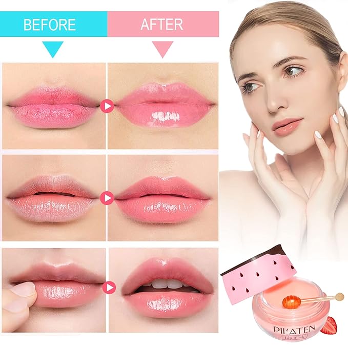 Strawberry Lip Balm Honey Pot, Strawberry Lip Mask Propolis Moisturizing Hydrating Prevention Dry and Cracked Lip Scrubs Exfoliator(1-Strawberry)-VivaGrace Women