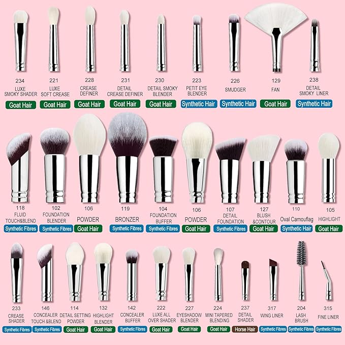 Pro makeup Artist Brushes Set 32Pcs Luxury Goat Hair Horse hair Makeup Brush Set eye and face brushes for every possibility By Bueart Design-VivaGrace Women