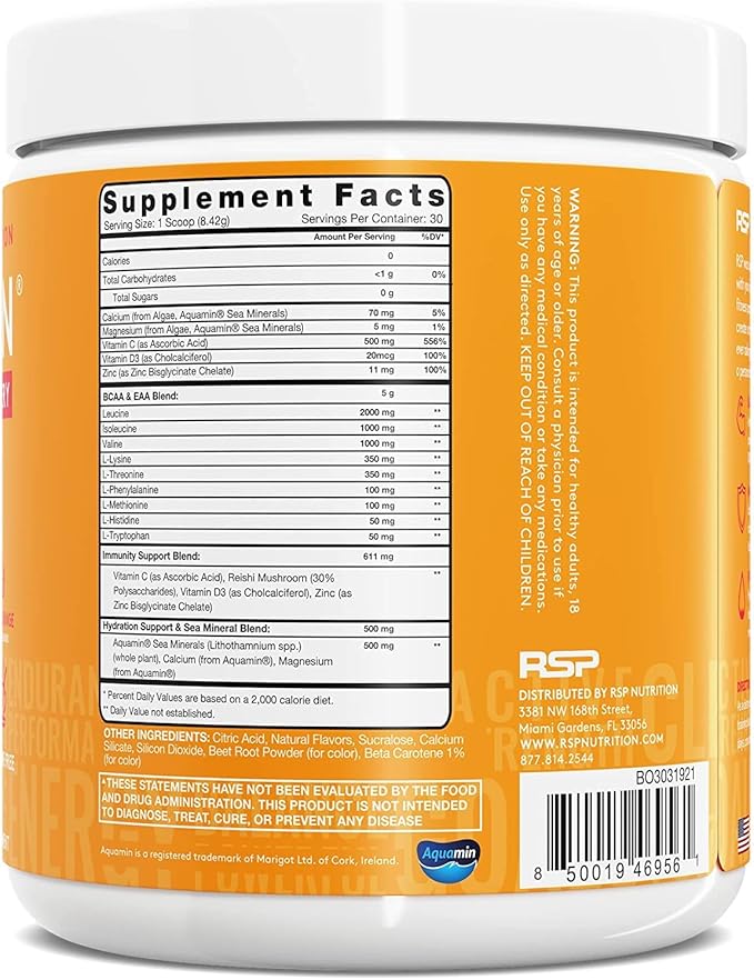 AminoLean Hydrating Electrolyte Powder and Recovery Drink with Sea Minerals, Nootropic Mushrooms, and Vegan Amino Acids, BCAAs + EAAs for Post Workout Muscle Building, Blood Orange-VivaGrace Women