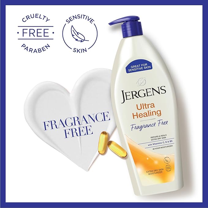 Jergens Ultra Healing Dry Skin Lotion, Hand and Body Moisturizer for Quick Absorption into Extra Dry Skin with Hydralucence Blend, Vitamins C, E and B5, White, 21 oz-VivaGrace Women