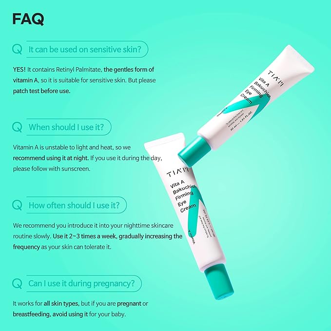 TIAM Vita A Bakuchiol Firming Eye Cream for Wrinkles, Anti-Aging, Dark Circles, and Puffiness, Fragrance-Free Under-Eye Treatment, 1.01 FL.OZ. / 30ml-VivaGrace Women