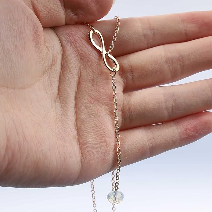 Boho Crystal Infinity Necklace Gold Y Necklace Minimalist Crystal Y Lariat Necklace Chain Jewelry for Women and Girls-VivaGrace Women