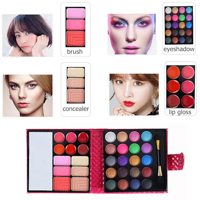 Professional All In One Makeup Kit Colorful 20 Eyeshadow, 6 Lip Glosses 3 Blushers 2 Powder 1 Concealer 1 Mirror 1 Brush, Long Lasting Beauty Full Makeup Set, Present Gifts for Girls Women-VivaGrace Women