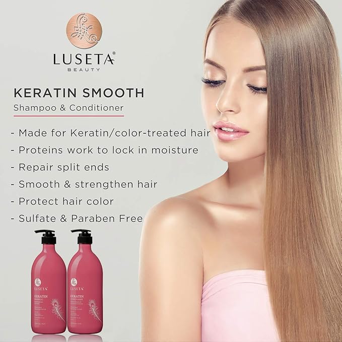 Luseta Keratin Smooth Shampoo and Conditioner Set Moisturizing and Hydrating for Damaged and Dry Hair Prevent Further Breakage Free of Sulfate and phosphate-VivaGrace Women