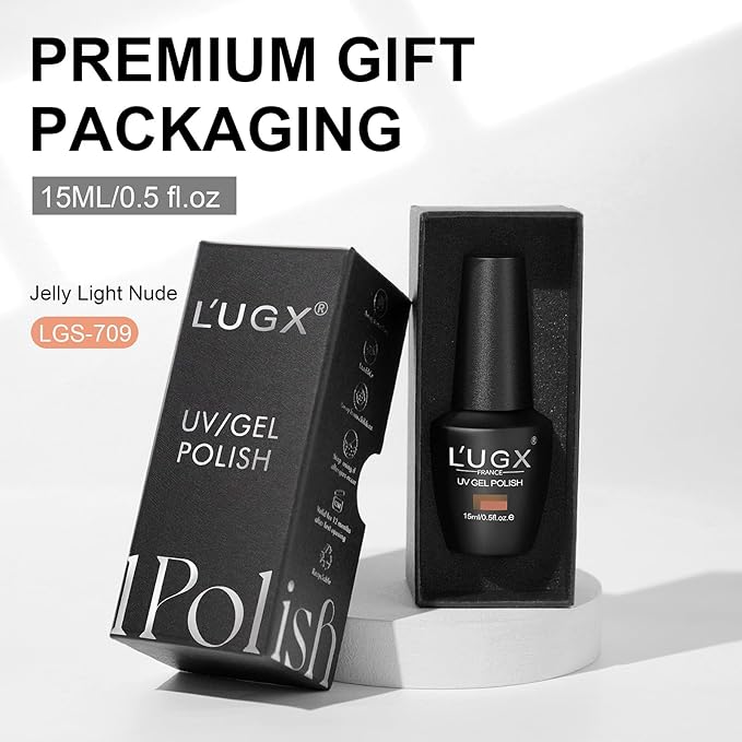 L'UGX Light Sheer Nude Gel Polish 15ML Neutral Fall Gel Nail Polish Translucent Natural U V French Gel Nail Color for Nail Art DIY Manicure at Home Salon Holiday Gifts for Women LGS-709