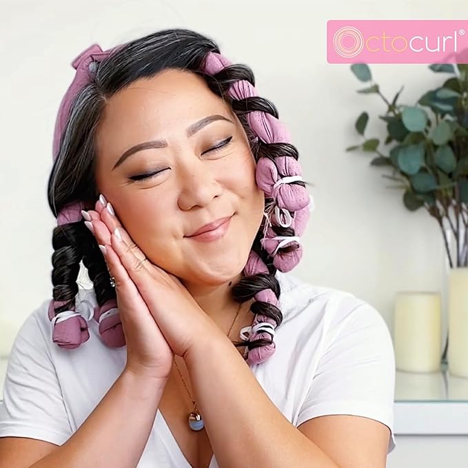 Octocurl Heatless Hair Curler - No Headband Octopus Curler - Overnight Curls for Short Hair (QMax - Mauve)-VivaGrace Women