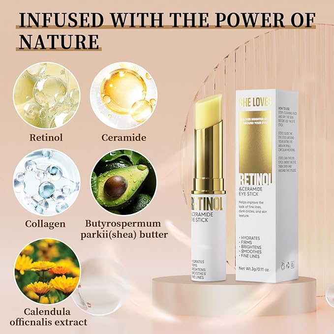 Retinol Eye Stick, Eye Cream for Dark Circles and Puffiness, Hydration and Brightening Eye Balm, Under Eye Cream Anti Aging Visible Results in 3-4 Weeks Reduces Fine Lines Bags-VivaGrace Women