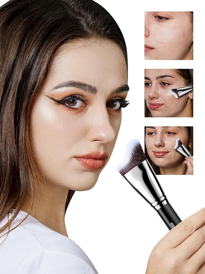 EIGSHOW Foundation Brush with Wave Shaped Head for Liquid, Cream, Powder Blending Cheekbones Jawline, Large Premium Dense Synthetic Bristles (F659)-VivaGrace Women