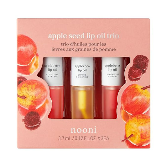 NOONI Korean Lip Oil Gift Set - Appleseed Lip Oil Trio, Tinted Lip Care, Hydrating, Lip Plumping, Long Lasting Moisture, Korean Vegan Makeup for Women, 0.12 Fl Oz x 3ea-VivaGrace Women