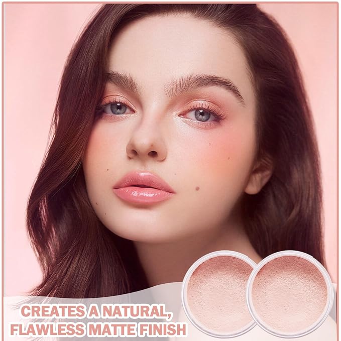 2PCS Pink Setting Powder Loose Face Powder Matte Soft Smooth Oil Control Long Lasting Loose Setting Powder Makeup for Natural Flawless(02# Pink Complexion)-VivaGrace Women