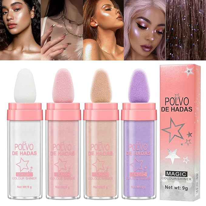 Polvo De Hadas Fairy Dust Highlight Patting Powder - Full Body Contouring and Clavicle Pearlescent Patting Powder for Face and Eye, Christmas Sparkling Body Glitter (#02 Fairy Pink)