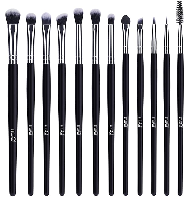 MSQ Eye Makeup Brushes 12pcs Eyeshadow Makeup Brushes Set with Soft Synthetic Hairs & Real Longer Wood Handle for Eyeshadow, Eyelash,Eyebrow, Eyeliner, Blending, Conclear(Black)-VivaGrace Women