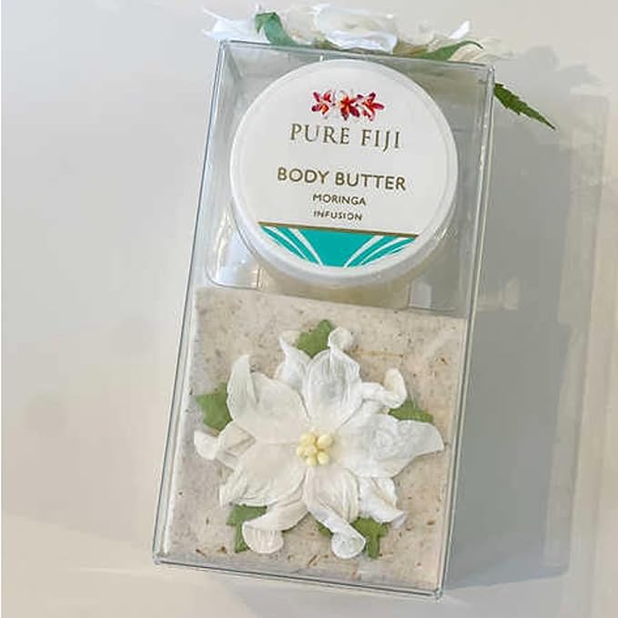 Pure Fiji Spa Gifts for Women and Man - Body Gift Box Sugar Glow with Exfoliating Scrub, Bath and Body Oil, Body Butter and Body Lotion, Shower Set, Moringa-VivaGrace Women