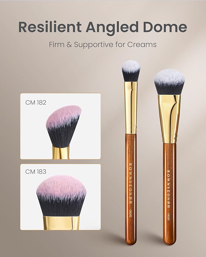 Desert Oak Series Precision Angled Dome Highlight Brush - Small Nylon Bristles for Targeted Cream/Liquid Highlighter, Under-Eye, Nose Bridge & Detail Work, Bubinga Handle & Brass Ferrule (CM 182)-VivaGrace Women