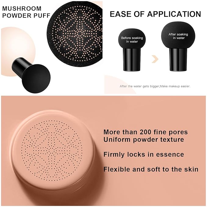 Mushroom Head Air Cushion CC Cream Foundation - Moisturizing Concealer for Even Skin Tone - Makeup Base Primer (#03 Brunet Brown)-VivaGrace Women