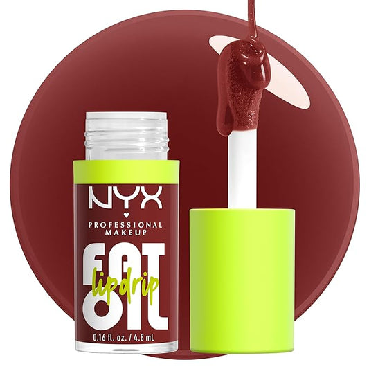 NYX PROFESSIONAL MAKEUP Fat Oil Lip Drip, Moisturizing Lip Oil Gloss, Vegan Tinted Formula, Up to 12 HR Hydration - Inside Scoop (Plum Brown)-VivaGrace Women