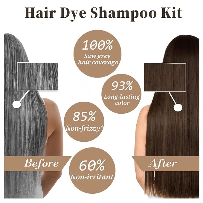Dark Brown Hair Dye Shampoo for Gray Hair, 3-in-1 Color Shampoo Hair Dye for Women & Men, 100% Gray Hair Coverage, Instant Hair Coloring Shampoo in Minutes, Shampoo Tinte Para El Cabello, Easy to Use-VivaGrace Women