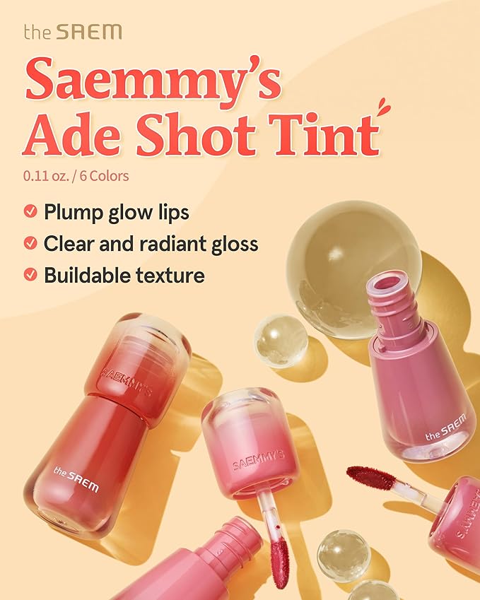 THESAEM Saemmy's Ade Shot Tint (02, 05) - Korean Lip Titnt, Water Gel Lip Stain with Plump Glowy Moisturizing Finish, Buildable Radiant Gloss, Long-Lasting Comfort, 0.1 fl.oz.-VivaGrace Women