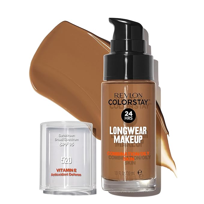 Revlon Liquid Foundation, ColorStay Face Makeup for Combination & Oily Skin, SPF 15, Medium-Full Coverage with Matte Finish, Cocoa (520), 1.0 oz-VivaGrace Women