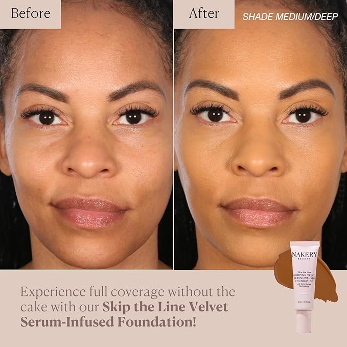 Nakery Full Coverage Plumping Liquid Foundation - Serum Infused Makeup with Niacinamide & Hyaluronic Acid for All Skin Types - Medium-VivaGrace Women