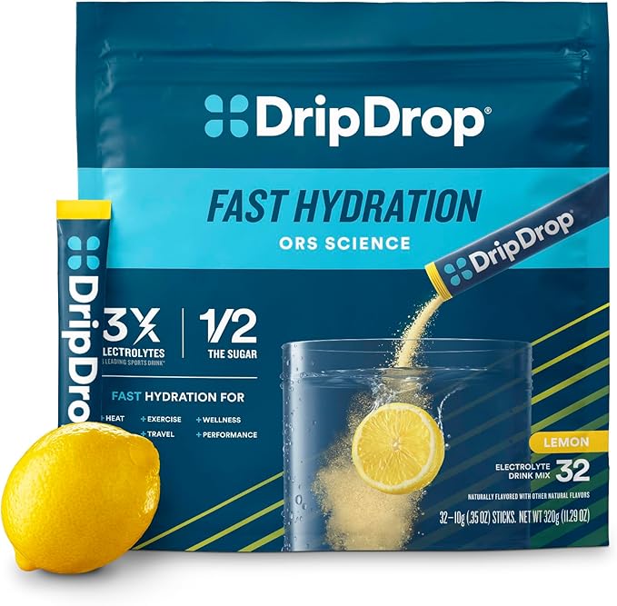 DripDrop Hydration Packets - Lemon - Single Serve Electrolytes Powder Drink Mix - Non-GMO, Gluten Free, Vegan - 32 Sticks-VivaGrace Women