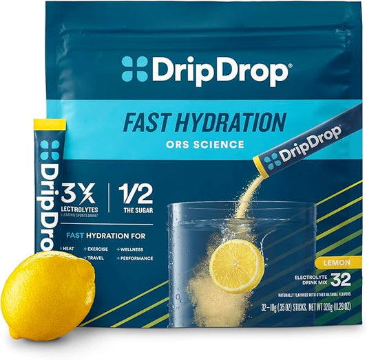 DripDrop Hydration Packets - Lemon - Single Serve Electrolytes Powder Drink Mix - Non-GMO, Gluten Free, Vegan - 32 Sticks-VivaGrace Women