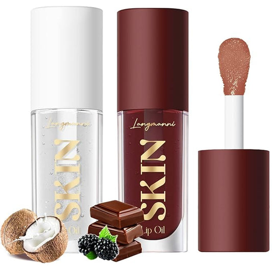LANGMANNI Moisturizing Lip Oil,No-Sticky Lip Gloss Lip Balm Lip Care,Fruit Flavoured Lip Oil For Dry Lip's Moisturizing Hydrating And Nourishing ((Chocolate+Coco))-VivaGrace Women