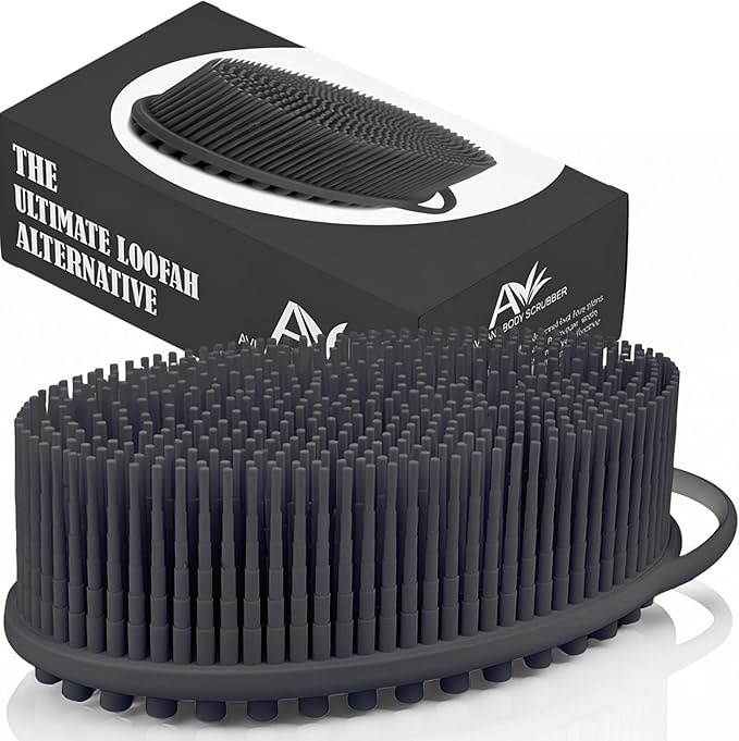 Avilana Silicone Body Scrubber – Gentle Shower Brush & Loofah Alternative- Food Grade & Lab Tested – Fast-Drying, Hygienic, BPA-Free Silicone Body Gentle Exfoliator (Dark Gray, Massage)-VivaGrace Women