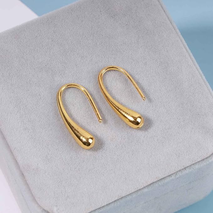 Water Tear Drop Earrings Abstract Droplet Hoop Earrings Gold Hook Threader Earrings Minimalist Drop Dangle Earrings Jewelry for Women and Girls Gifts-VivaGrace Women