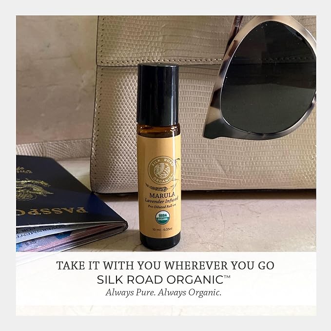 Silk Road Organic Marula Seed & Lavender Essential Oil, 100% Pure USDA Certified Aromatherapy, Deep Hydration for Face, Body, Lips, Hair, Nails - 10 ml Roller by Silk Road Organic-VivaGrace Women