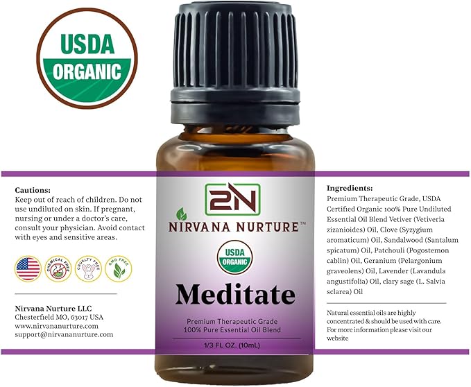 Meditate Blend USDA Certified Organic, 100% Pure and Premium, Undiluted, Meditation, Aromatherapy, Calm, Relax-VivaGrace Women