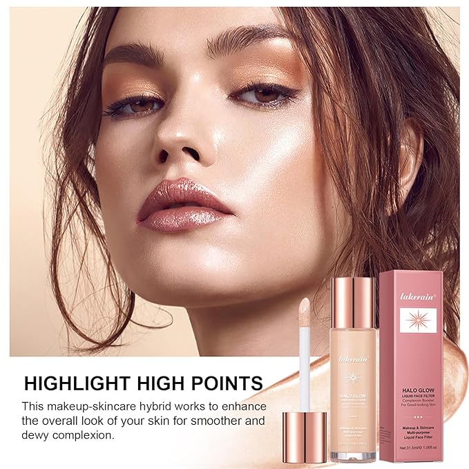 Natural Glow Liquid Filter Makeup, Longwear Face Luminizer, Complexion Booster For Any Part of the Body, Liquid Highlighter with Brush Kit, Infused Hyaluronic Acid, 1.06 fl oz (#01 FAIR)-VivaGrace Women