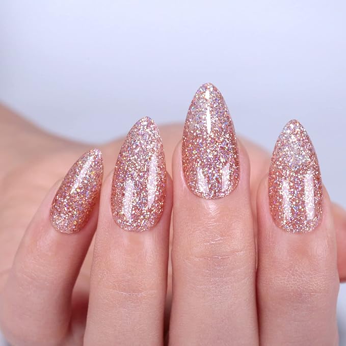 Imtiti Glitter Gold Pink Gel Nail Polish, 0.5 fl oz Glitter Gold Gel Polish UV/LED Soak Off Gel Nail Design for Autumn and Winter