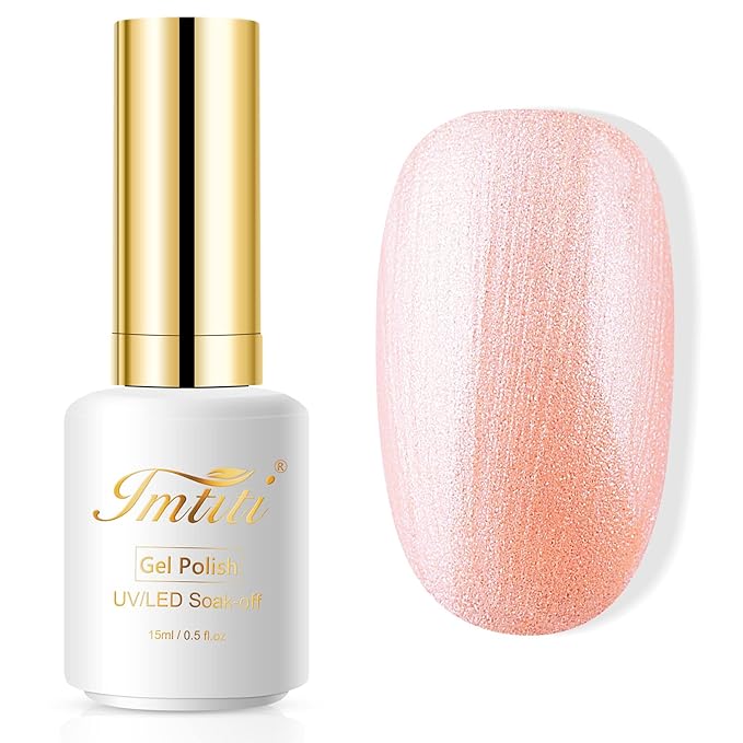 Imtiti Nude Pink Gel Nail Polish, Pearl Nude Color Gel Polish, Shimmer Bright Pink Pearl Gel Poilsh, 0.5 fl oz 1Pcs