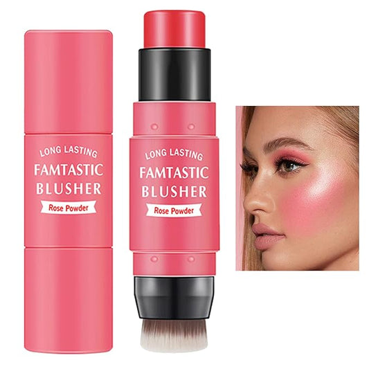 Cream Blush Stick with Brush,Waterproof Multi Cream Makeup Stick,Lightweight,Long-lasting,2 in 1 Multi Blush for Cheeks & Lip Tint & Eyeshadow Makeup(#02 Rose Power)-VivaGrace Women