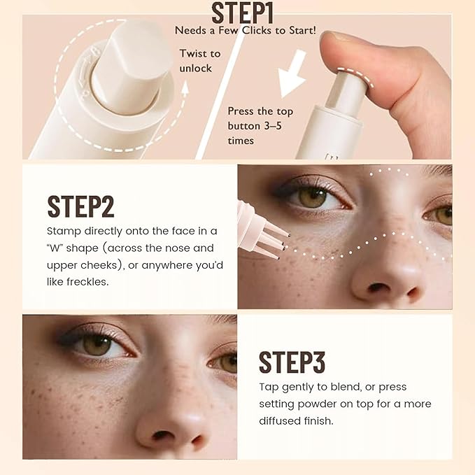 Freckle Stamp - Freckle Pen Waterproof, Long Lasting Fake Freckles, Quick Dry 5-Point Faux Freckles Stamp Cushion Stain Marker in One Press Natural and Lifelike Sunkissed Pencil Tool Makeup (#3-Dark)-VivaGrace Women