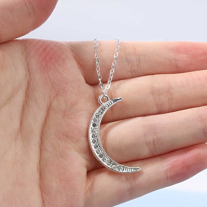 Boho Rhinestone Moon Necklace CZ Crescent Pendant Necklace Chain Minimalist Necklace Festival Jewelry for Women and Teen Girls-VivaGrace Women