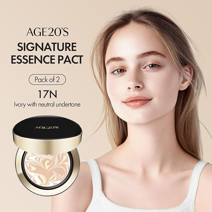 AGE20'S Signature Essence Pact SPF 50+ | Pack of 2 | 17N IVORY | Cream Foundation, Dewy Finish, Natural Coverage | Korean Cushion Foundation-VivaGrace Women