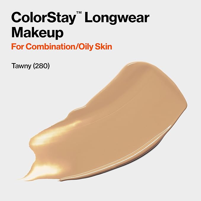 Revlon Liquid Foundation, ColorStay Face Makeup for Combination & Oily Skin, SPF 15, Medium-Full Coverage with Matte Finish, Tawny (280), 1.0 oz-VivaGrace Women