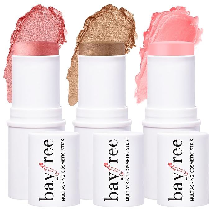 KIMUSE Multi Stick Trio Face Makeup, Cream Blush Stick for Cheeks & Lips, Moisturizer & Contour Makeup Sticks for All Skin,PEACHY PINK-VivaGrace Women