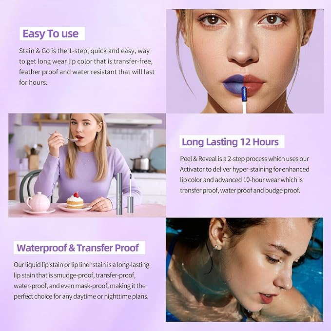 KIMUSE Lip Stain Masque: Peel Off Lip Stain Long Lasting Waterproof 12HR Transfer Proof & Hydrating Tint, Instant Lip Color With Natural Matte Effects, Vegan & Easy To Use-VivaGrace Women