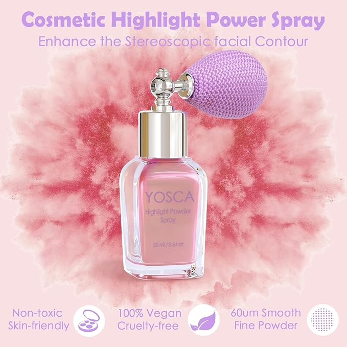 Yosca Highlighter Powder Spray, 20ML Cosmetic Grade Shimmer Powder Pink Glitter Spray Sparkle Highlighter Makeup Festival Concert Accessorise for Rave Clothes Hair Face Nail Art - Pinky Tulip-VivaGrace Women