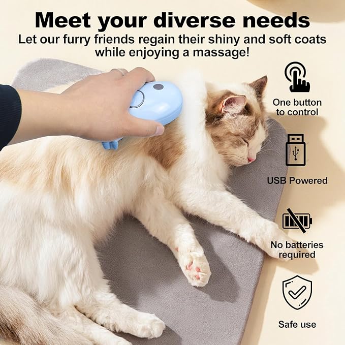 Cat Steam Brush for Shedding, Cat Grooming Brush With Steam, Rechargeable Steam Pet Brush for Dog And Cat, Steamy Cat Brush 3 In1, Self Cleaning Steam Brush for Massage,Clean and Removing Loose Hair-VivaGrace Women