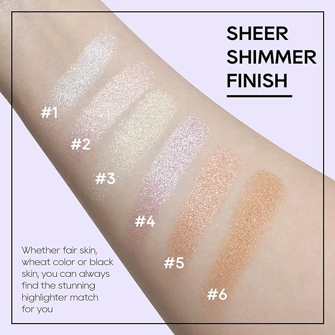 Baked Highlighter Powder Palette, Makeup Highlighter Powder Palette Sheer Shimmering Finish Face Highlighters Makeup Iluminadores de Maquillaje #01 Moonlight White-VivaGrace Women