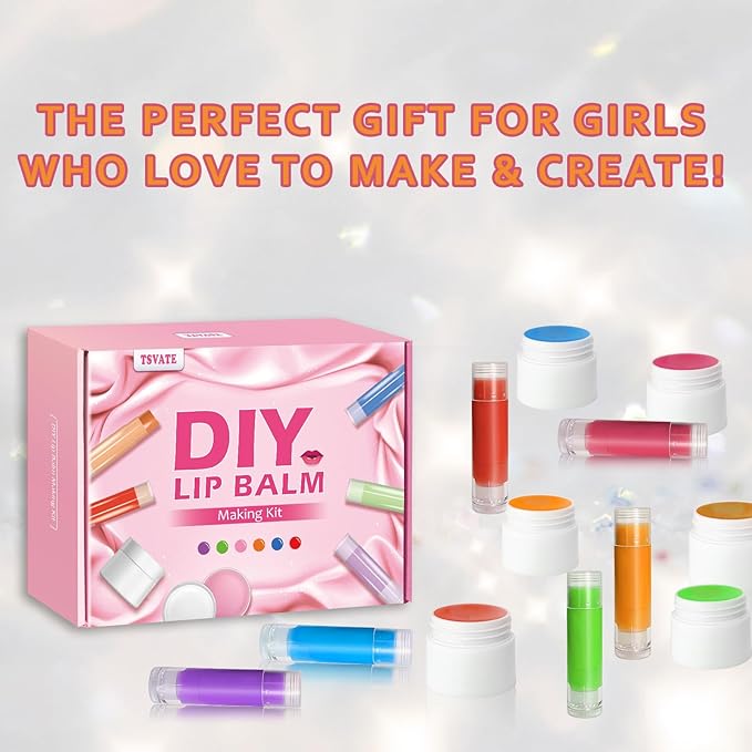 TSVATE DIY Lip Balm Kit, 47Pcs Lip Balm Making Kit for Kids, Make Your Own Lip Balm, DIY Lip Care Kit by Multi-flavor and Multicolored, DIY Makeup Set for Birthday Gift-VivaGrace Women