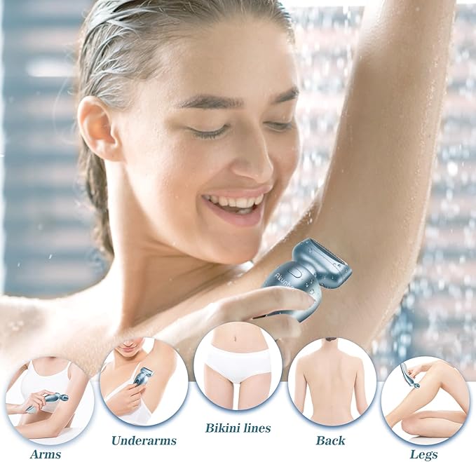 Electric Razors for Women for Legs Bikini Trimmer Electric Shaver for Women Underarm Public Hairs Rechargeable Womens Shaver Wet Dry Use Painless Cordless with Detachable Head (Blue)-VivaGrace Women