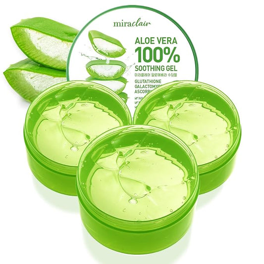 Aloe Vera Gel for Face, Skin, Hair & Sunburn Relief, Made with 100% Pure Aloe Gel for All Skin Types. Made in Korea. 300ml (10.1fl.oz) (3)-VivaGrace Women
