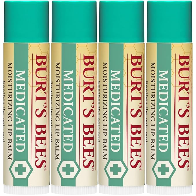 Burt's Bees Medicated Lip Balm, With Eucalyptus Oil and Menthol, Tint-Free, Natural Origin Lip Care, 4 Tubes, 0.15 oz.-VivaGrace Women