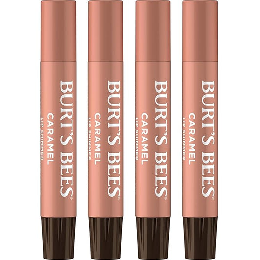 Burt's Bees Shimmer Lip Tint Set, Tinted Lip Balm Stick, Moisturizing for All Day Hydration with Natural Origin Glowy Pigmented Finish & Buildable Color, Caramel (4-Pack)-VivaGrace Women